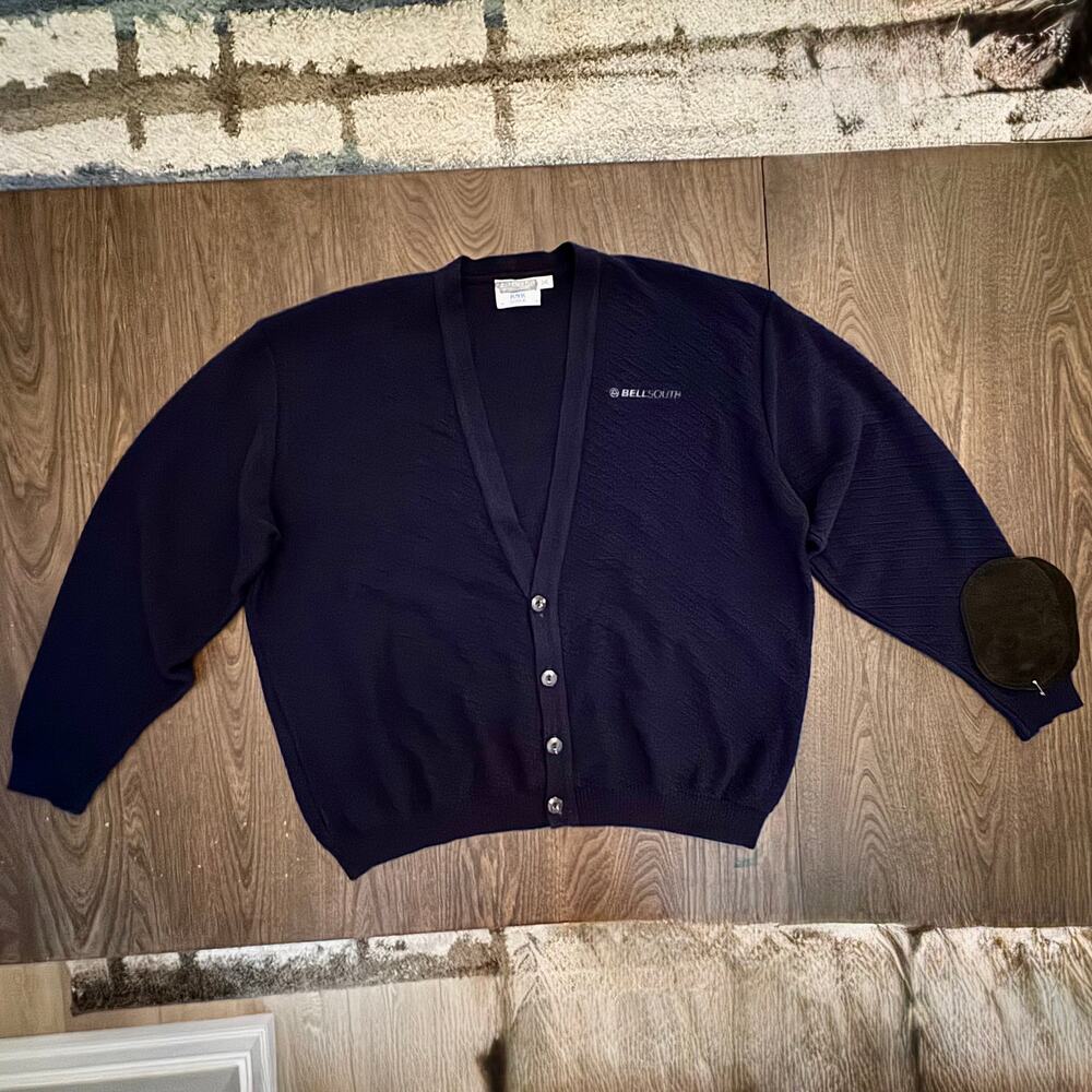 BellSouth Uniform Navy Cardigan Sweater 3XL w/ Elbow Patches